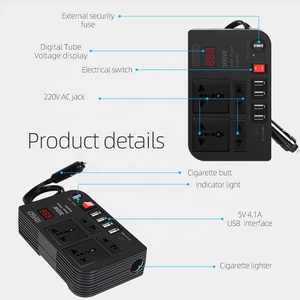 อินเวอร์เตอร์แปลงไฟ 300W 12V เป็น 220V AC สำหรับรถยนต์/รถบรรทุก/รถบ้าน พร้อมช่องจ่ายไฟคู่ 12V วัสดุ ABS ผลิตในกวางตุ้ง ประเทศจีน - Product Image 5