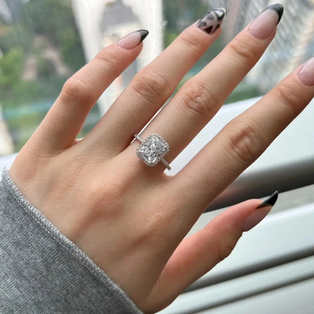 Iced out anéis da moda cz zircão, dourado banhado a prata esterlina 925, diamante, pedra preciosa anel para mulheres