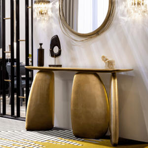 Mesa de consola dorada moderna de lujo para pasillo de entrada, sala de estar y Esquina de Villa, muebles de consola de portal ovalado Irregular - Product Image 5