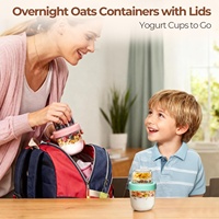 Wishome 2-in-1 draagbare ontbijtbakjes, dubbelwandige glazen yoghurtbekers met bovenste compartiment voor ontbijtgranen, fruit & snacks