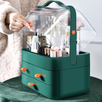 Organisateur de maquillage pliable rectangulaire écologique portable avec couvercle anti-poussière et poignée, boîte de rangement cosmétique en plastique moderne