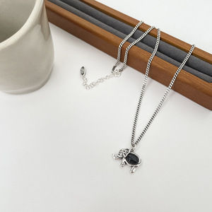 S925 Sterling Silver <b>Elephant</b> Necklace With Black Agate For Women Fashion Sweater Chain Vintage Animal Design <b>Gift</b> Jewelry - Product Image 4