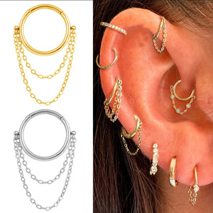 Boucles d'oreilles chaîne en titane avec incrustation de zircon, alliage de titane F136 pour bijoux de piercing d'oreille et de nez - Product Image 2