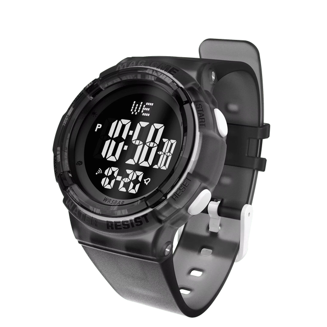 Clear Black Luxury Sports Digital Watch with Water-Resistant LED Display 5ATM Waterproof Digital Dial