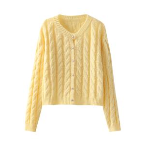 <span class=keywords><strong>Cardigan</strong></span> Lungo da <span class=keywords><strong>Donna</strong></span> in Lana Dobby Gialla Anti-Pilling con Collo a Girocollo, Vestibilità Ampia, Effetto Ringiovanente, Collezione Inizio Autunno - Foto Reale - Product Image 3