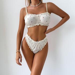 Lencerí<span class=keywords><strong>a</strong></span> Sexy con Estampado de Cerezas, sin Tirantes y con Volantes, Apta para Uso Diario en el Hogar, Disponible para Venta al por Mayor en la Fábrica - Product Image 1