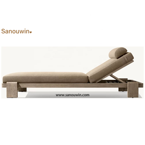 Chaise longue moderne en teck <span class=keywords><strong>haut</strong></span> <span class=keywords><strong>de</strong></span> <span class=keywords><strong>gamme</strong></span> avec coussin Mobilier d'extérieur en bois portable en finition patinée pour la détente - Product Image 5