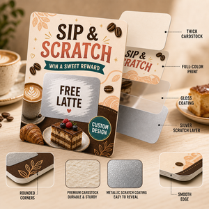 Custom Coffee Cafe Scratch Off Cards Full Color Digital Printing Bakery Sweet Reward Coupon Voucher with Serial Number - Product Image 2