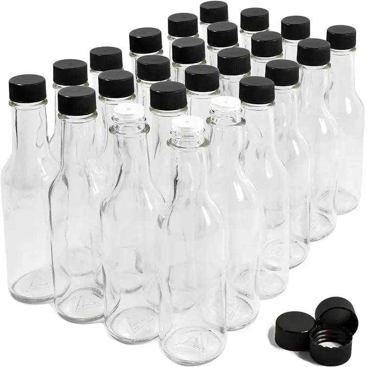 Yeni ürünler 150ml 5oz Woozy yuvarlak ipek Logo baskı şeffaf cam soya şişesi sıcak sos şişeleri