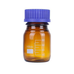 Flacon de réactif en verre borosilicaté ambré 1000 ml gradué avec bouchon à vis bleu GL45, autoclavable, pour stockage de milieux - Product Image 4