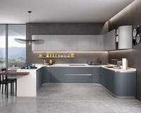 2019 Hangzhou Vermont Villa maison blanc L forme île moderne MDF bois plat incurvé armoires de cuisine