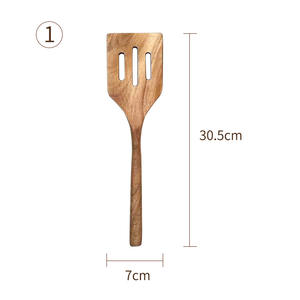 Espátula de madera de teca, olla antiadherente para el hogar, espátula de madera para saltear, utensilios de cocina, espátula de madera de mango redondo largo - Product Image 6