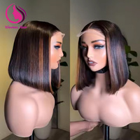 Peluca frontal de cabello humano vietnamita doblemente estirado 12A, liso, corto, color bob, corte recto 2*6, sin pegamento, con cierre de encaje HD para mujer