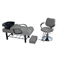 Fauteuil de lavage semi-allongé de luxe léger en métal style thaïlandais pour salon de coiffure, avec cadre en fer, repose-pieds et bac en plastique
