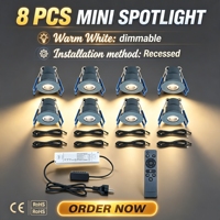 8 focos LED empotrables de 12V IP65 con control remoto, regulables, de aluminio con sistema Push-lock para patio/cobertizo exterior