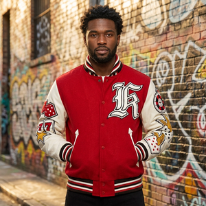 Veste universitaire en laine et viscose lourde sur mesure OEM pour hommes, veste de baseball personnalisée avec broderie et manches en cuir, veste bomber universitaire - Product Image 5