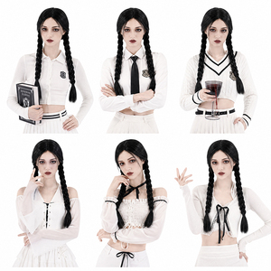 <span class=keywords><strong>Perruque</strong></span> noire à double tresses, <span class=keywords><strong>perruque</strong></span> cosplay Wednesday <span class=keywords><strong>Addams</strong></span>, <span class=keywords><strong>perruque</strong></span> synthétique de la famille <span class=keywords><strong>Addams</strong></span> pour Halloween, fête costumée - Product Image 5