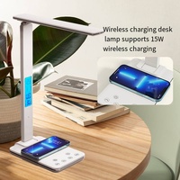 Lampe de bureau LED multifonctionnelle pliable avec protection oculaire, charge sans fil DC 5V, commande tactile intelligente pour l'étude, le bureau et la lecture