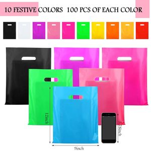 Plastic Shopping <b>Bags</b> 9 x 12 In Die Cut Handles Party Retail Goodie <b>Bag</b> <b>Medium</b> <b>Size</b> Bulk Pack - Product Image 2