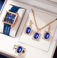 Ensemble de gros vintage Rome Quartz Sport Business pour femme, montre à bracelet en cuir, collier, boucles d'oreilles, bague, strass, cadeau