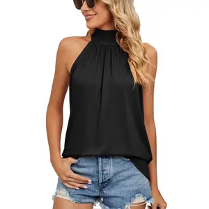 Fashion Women'S T-Shirt 2024 New Solid Color Hanging Neck Tie Women'S T-Shirt With Knitted Tank Top T-Shirt Top Women