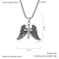 Collier avec pendentif croix ailes d'ange personnalisé, bijoux religieux vintage en acier inoxydable pour homme, chaîne punk hip hop, cadeau.