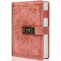 Carnet personnalisé B6 à couverture rigide anglaise, reliure cousue, boucle pour stylo, couverture en cuir PU, journal avec serrure à code, motif gaufré, 100 cadeaux
