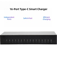 Hub industriel USB 2.0 OEM, 16 ports Type C, transfert de données 480 Mbps, sortie 200 W sur un seul port, 5 V 2100 mA, montage en rack métallique