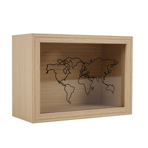 Vitrine en verre véritable en bois à chargement par le haut cadre de tirelire en bois cadre de boîte d'ombre de voyage en bois avec carte du monde - Product Image 2
