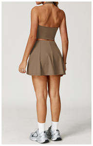 Damen <span class=keywords><strong>2</strong></span>-teiliges Fitness studio Fitness-Set Atmungsaktives Halfter Open Back Crop Top Tennis rock Skorts Yoga-Anzug für Fitness Golf Tennis Sport - Product Image 2