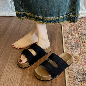 Sandales à plateforme compensée en faux daim pour femmes, mules confortables antidérapantes à bout ouvert, grandes tailles - Product Image 4