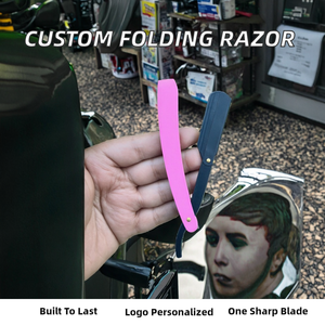 Navaja de Afeitar Plegable con Soporte, Logotipo Personalizado para Barbería, Navaja de Afeitar Facial Recta PTW, Hoja de Acero Inoxidable - Product Image 2