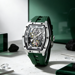 Tonneau Skeleton Automatic <b>Mechanical</b> <b>Watch</b> for Men, Steel Case Silicone Band 50ATM Waterproof Sport Mens Wrist <b>Watch</b> - Product Image 3