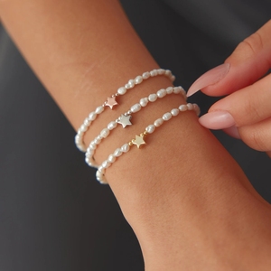 Pulsera clásica de perlas de agua dulce con corazón, <span class=keywords><strong>luna</strong></span>, estrella, encanto, oro, plata, oro rosa, cuentas de acero inoxidable, brazaletes Unisex elegantes - Product Image 3