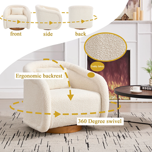 Poltrona Girevole Moderna in Tessuto Teddy <span class=keywords><strong>Beige</strong></span>, Rotonda a 360 Gradi, con Seduta Imbottita e Base in Legno per Salotti Accoglienti - Product Image 4