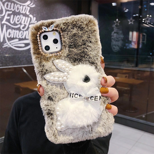 3D Thỏ lông sang trọng ngọc trai TPU mùa đông Kim Cương điện thoại di động Trường hợp đối với <span class=keywords><strong>iPhone</strong></span> x XS XR 8 cộng với 11 12 13Pro Max 14 15 - Product Image 4
