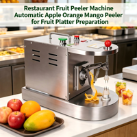 Automatische fruit-schilmachine voor restaurants, geschikt voor appels, sinaasappels en mango's, voor het voorbereiden van fruitplateaus.