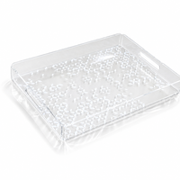 Plateau de service en acrylique avec poignées, motif feuille, transparent, poli, rond, pour fruits, décoration de table de cuisine, vente en gros
