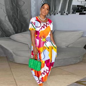 Vestido Casual Holgado de Buena Calidad para Mujer, Vestido Maxi Estampado de Manga Corta con Cuello Redondo Delgado para Mujer - Product Image 4