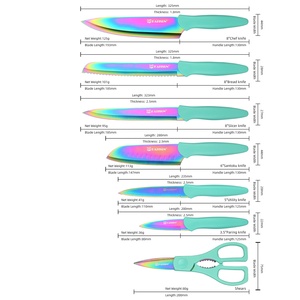 <span class=keywords><strong>Set</strong></span> di <span class=keywords><strong>coltelli</strong></span> in acciaio inossidabile con rivestimento in <span class=keywords><strong>titanio</strong></span> da 13 pezzi, antiruggine e lavabile in lavastoviglie, 6 <span class=keywords><strong>coltelli</strong></span>, 6 coperture per lame e una cesoia - Product Image 2