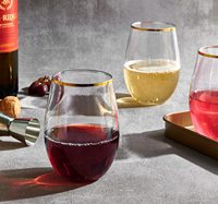 Copa de Vino sin Tallo de Plástico PET Irrompible de 16 oz con Borde Dorado, Impresión Personalizada