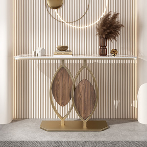Modern Marble Look <b>Console</b> <b>Table</b> Stainless Steel Entryway Sofa <b>Table</b> Oval Hallway Accent Furniture - Product Image 4