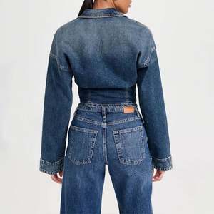 Vente en gros Automne revers fermeture à glissière bidirectionnelle 100 coton Logo personnalisé bonne qualité vêtement lavé imperméable Denim veste femme - Product Image 2