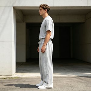 Pantalon de survêtement gris pour homme, double couche, taille mi-haute, coupe large, avec cordon de serrage, décontracté, ample, 100 % coton respirant, idéal pour le printemps - Product Image 5