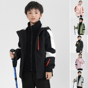 Veste coupe-vent et imperméable pour enfants, uniforme scolaire unisexe, vêtements d'extérieur avec col en fourrure de lapin, revêtement PU - Product Image 1