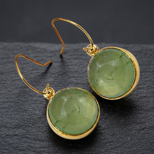 Gold Plated 925 <b>Silver</b> <b>Stud</b> Earrings with Natural Green Prehnite Bezel Set Round Stone Trendy Women's Gift Jewelry - Product Image 1