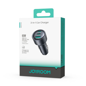 Chargeur de voiture <span class=keywords><strong>Joyroom</strong></span> Type C 3 en 1 ports, chargeur rapide 65 watts - Product Image 1