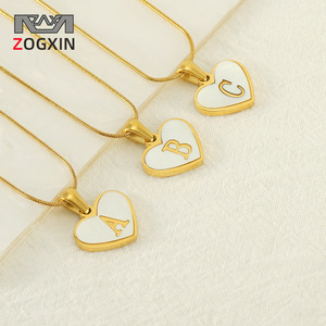 Zogxin Heart Pendant Necklace Women's 18K Gold Plated Letter A B C Initials Stainless Steel Chain Everyday Wear - Product Image 1