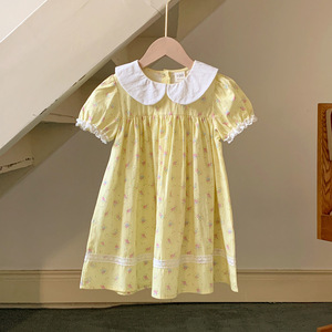 2025 estate abito Casual <span class=keywords><strong>da</strong></span> ragazza coreano in cotone floreale con rifiniture a girocollo maniche corte Color Block stile <span class=keywords><strong>principessa</strong></span> per bambini - Product Image 5