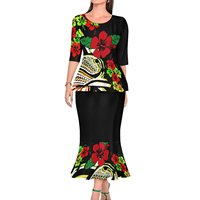 Nouveauté robe classique Puletasi pour femmes 2 pièces imprimé tribal samoan polynésien grand cou conception de queue de poisson naturel